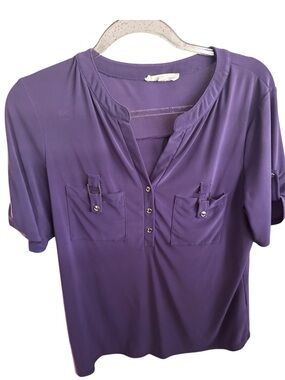 Purple Women's Utility Pocket Henley Top